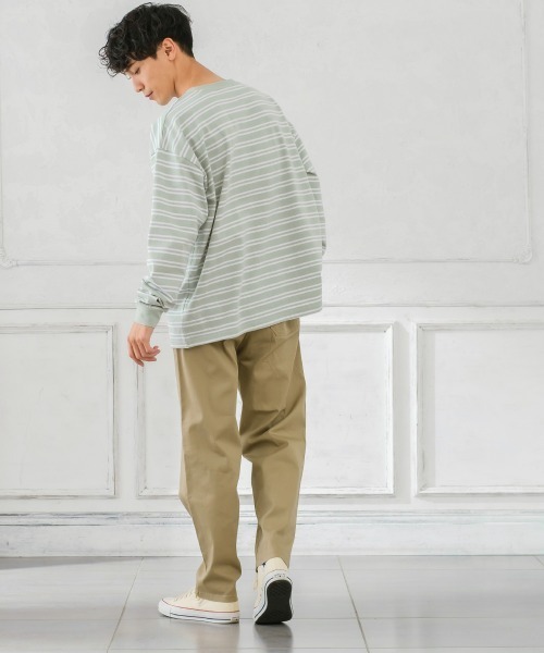improves（インプローブス）の「ヘビーウエイト ボーダー クルーネック ビッグシルエット ロンT（Tシャツ/カットソー・メンズ・ダークグリーン/グレイッシュベージュ/オフホワイト/ブラック・LARGE/MEDIUM）」の12枚目の写真