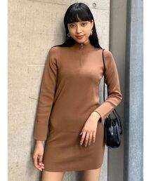 EMODA | ハーフジップリブニットワンピース(ワンピース)