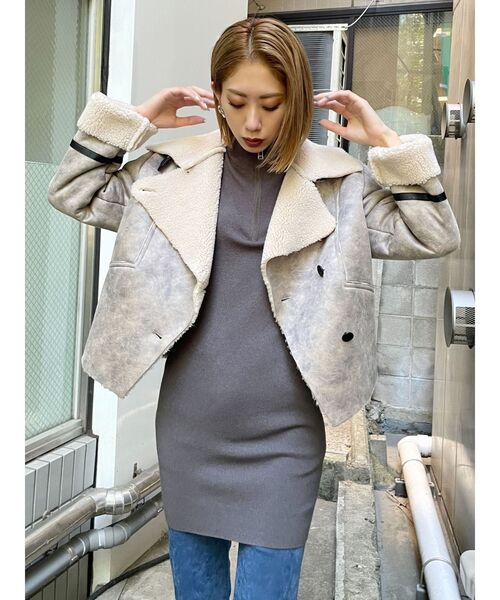 EMODA（エモダ）の「ハーフジップリブニットワンピース（ワンピース・レディース・ブラック/グレー/ブルー/キャメル・FREE）」の9枚目の写真