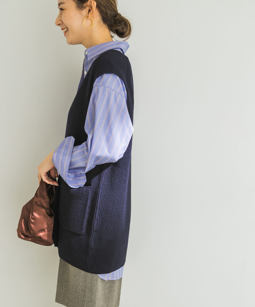 URBAN RESEARCH（アーバンリサーチ）の「深Vネック畦ニットベスト（ニット/セーター・レディース・ネイビー/ホワイト系その他・FREE）」の15枚目の写真