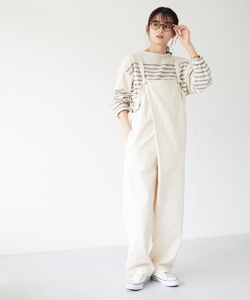 CRAFT STANDARD BOUTIQUE(クラフトスタンダードブティック)の「ミリタリークロス ラップサロペット *(サロペット/オーバーオール・レディース・ブラック/ナチュラル・FREE)」の1枚目の写真