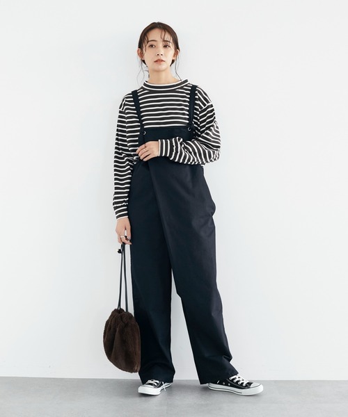 CRAFT STANDARD BOUTIQUE(クラフトスタンダードブティック)の「ミリタリークロス ラップサロペット *(サロペット/オーバーオール・レディース・ブラック/ナチュラル・FREE)」の2枚目の写真