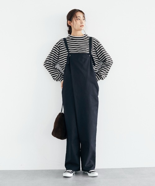 CRAFT STANDARD BOUTIQUE(クラフトスタンダードブティック)の「ミリタリークロス ラップサロペット *(サロペット/オーバーオール・レディース・ブラック/ナチュラル・FREE)」の5枚目の写真