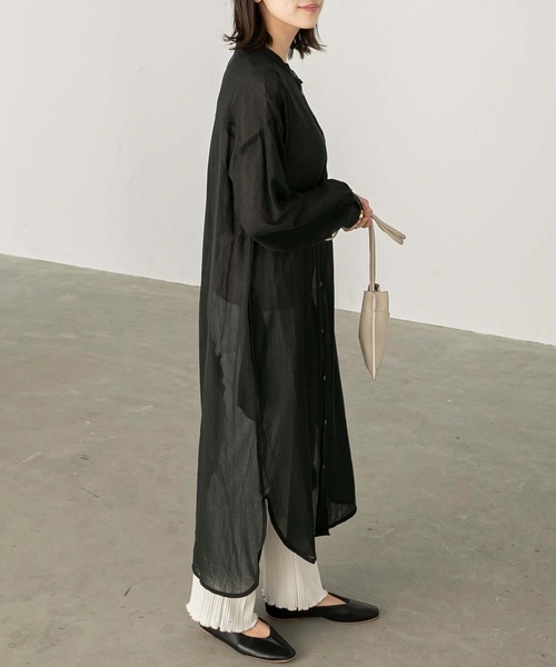 Chaco closet（チャコ クローゼット）の「コットンシフォンエアリーシャツワンピース（シャツワンピース・レディース・カーキ/ベージュ/ブラック・FREE）」の6枚目の写真