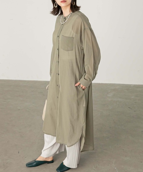 Chaco closet（チャコ クローゼット）の「コットンシフォンエアリーシャツワンピース（シャツワンピース・レディース・カーキ/ベージュ/ブラック・FREE）」の13枚目の写真