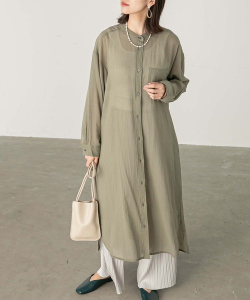 Chaco closet（チャコ クローゼット）の「コットンシフォンエアリーシャツワンピース（シャツワンピース・レディース・カーキ/ベージュ/ブラック・FREE）」の7枚目の写真