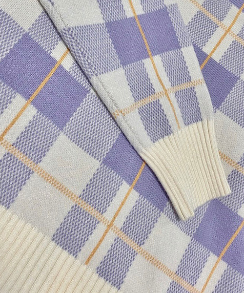 titty＆Co. PETIT by poyo（ティティーアンドコープティバイポヨ）の「【ファッションインフルエンサーPOYO×titty&Co.PETIT 】ビックチェックニットカーディガン（カーディガン/ボレロ・レディース・パープル/ベージュ・FREE）」の12枚目の写真
