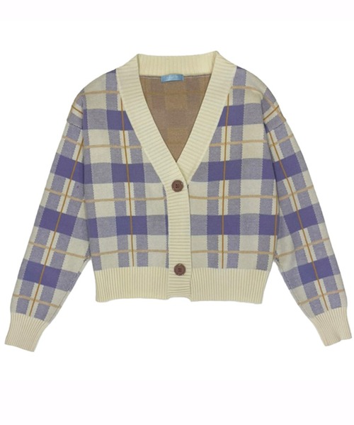 titty＆Co. PETIT by poyo（ティティーアンドコープティバイポヨ）の「【ファッションインフルエンサーPOYO×titty&Co.PETIT 】ビックチェックニットカーディガン（カーディガン/ボレロ・レディース・パープル/ベージュ・FREE）」の14枚目の写真