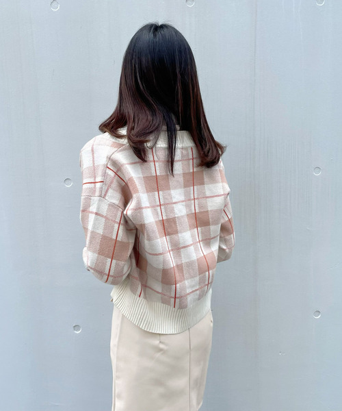 titty＆Co. PETIT by poyo（ティティーアンドコープティバイポヨ）の「【ファッションインフルエンサーPOYO×titty&Co.PETIT 】ビックチェックニットカーディガン（カーディガン/ボレロ・レディース・パープル/ベージュ・FREE）」の21枚目の写真