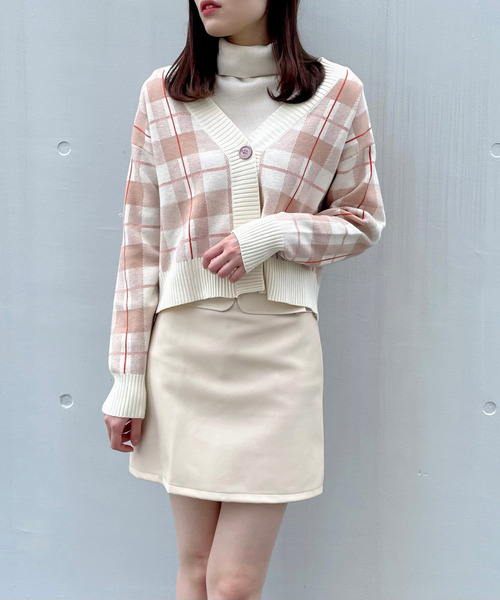 titty＆Co. PETIT by poyo（ティティーアンドコープティバイポヨ）の「【ファッションインフルエンサーPOYO×titty&Co.PETIT 】ビックチェックニットカーディガン（カーディガン/ボレロ・レディース・パープル/ベージュ・FREE）」の17枚目の写真