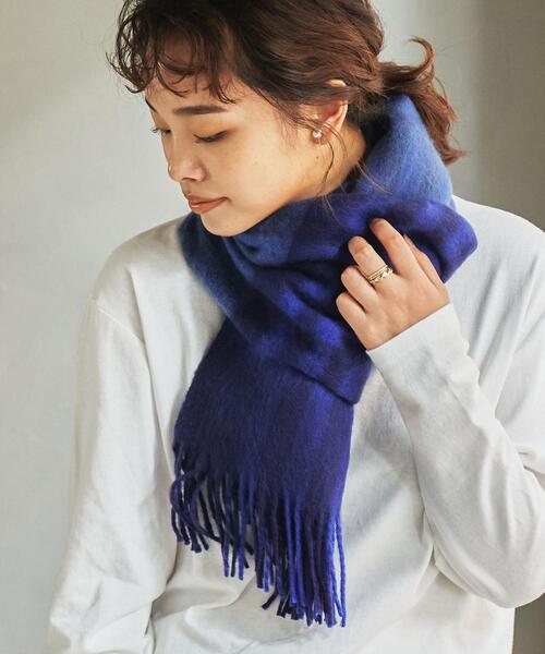 coen（コーエン）の「フェザータッチチェック柄ストール（ストール/ショール・レディース・ベージュ/ネイビー/ピンク/ナチュラル・FREE）」の10枚目の写真