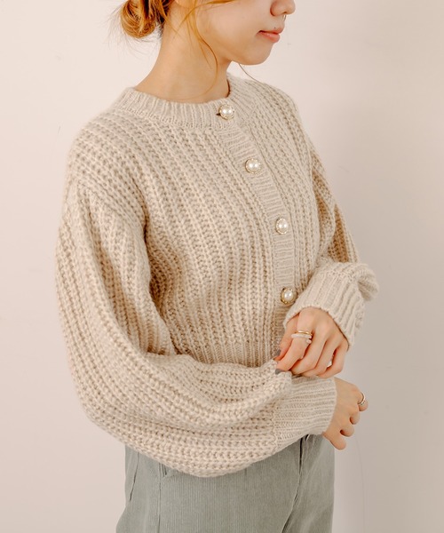 OLIVE des OLIVE（オリーブデオリーブ）の「マカロンカーディガン（カーディガン/ボレロ・レディース・ベージュ/オフホワイト/ピンク/ライトブラウン/ミント・FREE）」の3枚目の写真