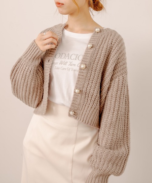 OLIVE des OLIVE（オリーブデオリーブ）の「マカロンカーディガン（カーディガン/ボレロ・レディース・ベージュ/オフホワイト/ピンク/ライトブラウン/ミント・FREE）」の2枚目の写真