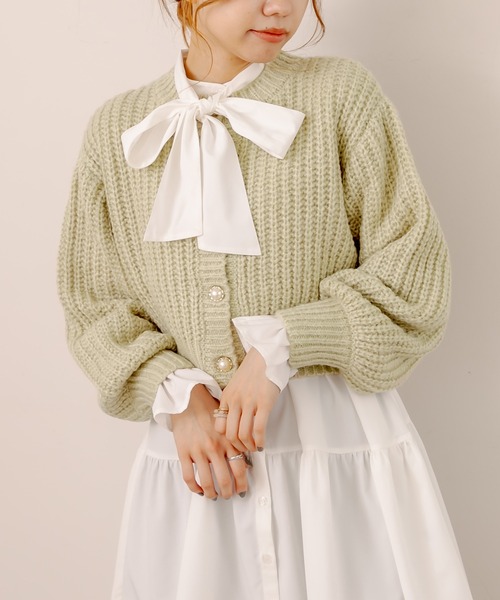 OLIVE des OLIVE（オリーブデオリーブ）の「マカロンカーディガン（カーディガン/ボレロ・レディース・ベージュ/オフホワイト/ピンク/ライトブラウン/ミント・FREE）」の4枚目の写真