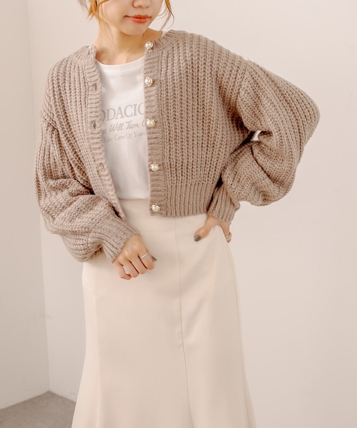 OLIVE des OLIVE（オリーブデオリーブ）の「マカロンカーディガン（カーディガン/ボレロ・レディース・ベージュ/オフホワイト/ピンク/ライトブラウン/ミント・FREE）」の7枚目の写真