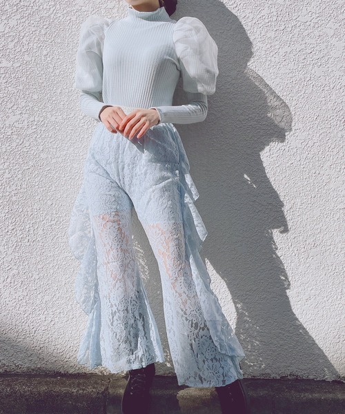 lilLilly（リルリリー）の「ボリュームパフスリーブリブニット（ニット/セーター・レディース・ブラック/ベージュ/ブルー・FREE）」の18枚目の写真