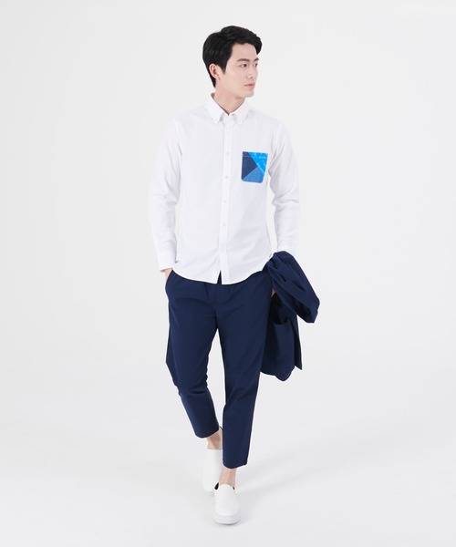 Blue Standard (ブルースタンダード)の「【BLUE STANDARD/ブルースタンダード】ラクケア 別布ポケット切替シャツ ブロードチェック ボタンダウン シャツ(シャツ/ブラウス・メンズ・ホワイト/グレー/オフホワイト/ブルー・MEDIUM/LARGE/X-LARGE)」の5枚目の写真