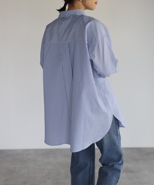 ap retro（アプレトロ）の「【ap retro】ストライプオーバーサイズシャツ（シャツ/ブラウス・レディース・グリーン/ネイビー/レッド・FREE）」の9枚目の写真