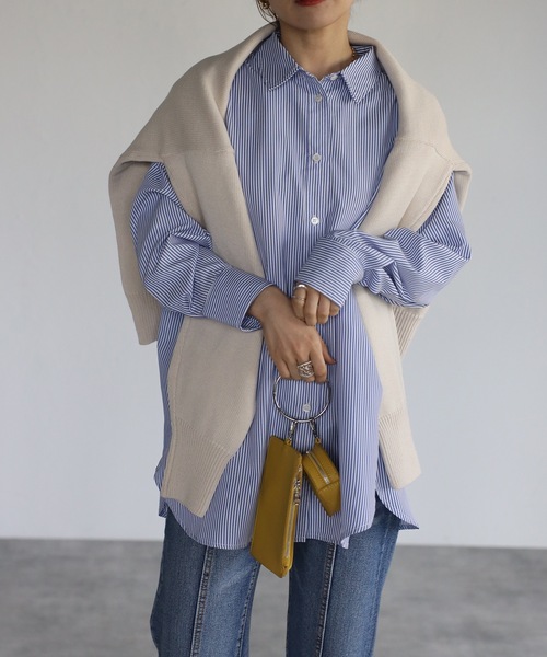 ap retro（アプレトロ）の「【ap retro】ストライプオーバーサイズシャツ（シャツ/ブラウス・レディース・グリーン/ネイビー/レッド・FREE）」の5枚目の写真