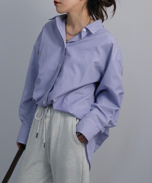 ap retro（アプレトロ）の「【ap retro】ストライプオーバーサイズシャツ（シャツ/ブラウス・レディース・グリーン/ネイビー/レッド・FREE）」の18枚目の写真