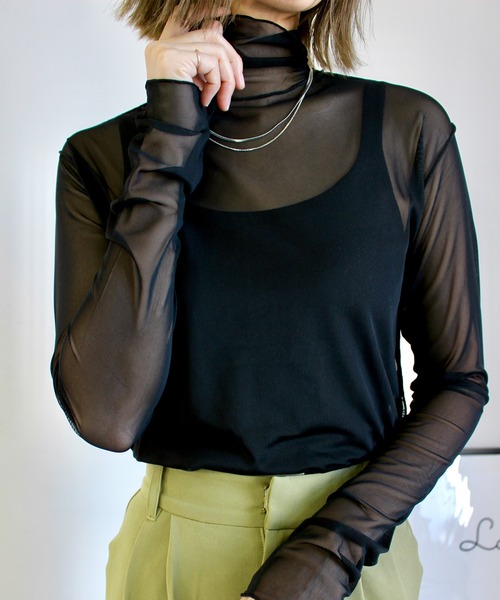 MLI'A（エムリア）の「チュールシアー／長袖トップス（Tシャツ/カットソー・レディース・オフホワイト/グリーン/イエロー/サックスブルー/ブラック/パープル系1/グリーン系/その他4・M）」の2枚目の写真