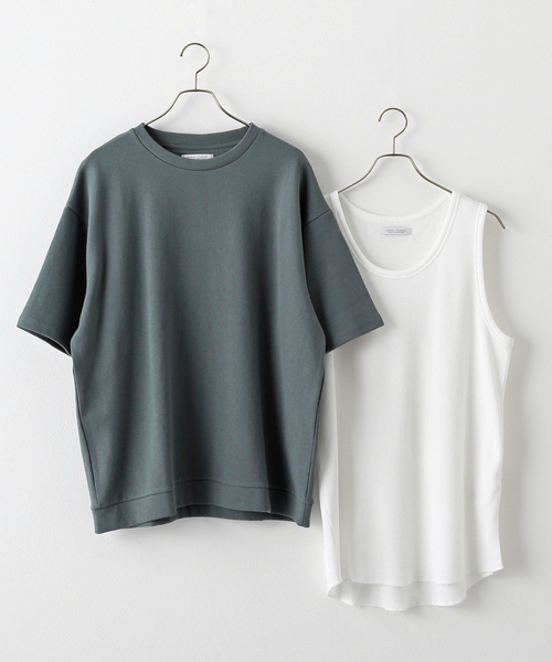 JOURNAL STANDARD(ジャーナルスタンダード)の「【カットソー+タンクトップの2点セット】Wフェイスワッフルレイヤード カットソー(Tシャツ/カットソー・メンズ・ベージュ/ライトグリーン/クリアブルー/ブラック系その他・SMALL/MEDIUM/LARGE)」の4枚目の写真