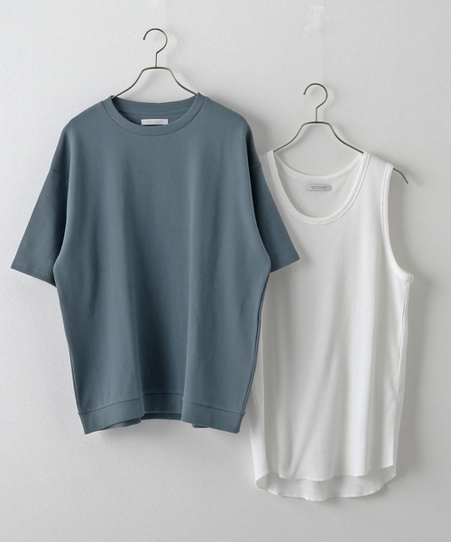 JOURNAL STANDARD(ジャーナルスタンダード)の「【カットソー+タンクトップの2点セット】Wフェイスワッフルレイヤード カットソー(Tシャツ/カットソー・メンズ・ベージュ/ライトグリーン/クリアブルー/ブラック系その他・SMALL/MEDIUM/LARGE)」の1枚目の写真