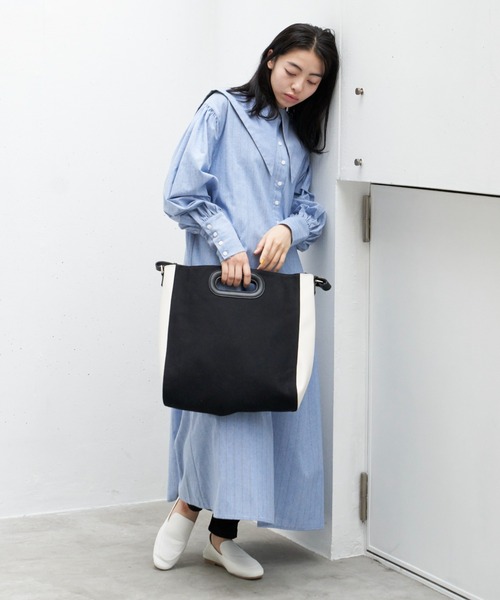 Libra Cue（リブラ キュー）の「２wayスクエアビックトート（トートバッグ・レディース・ブラック/ベージュ・FREE）」の7枚目の写真