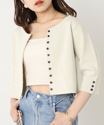 5分袖ミラノリブ配色ボタンチビカーディガン