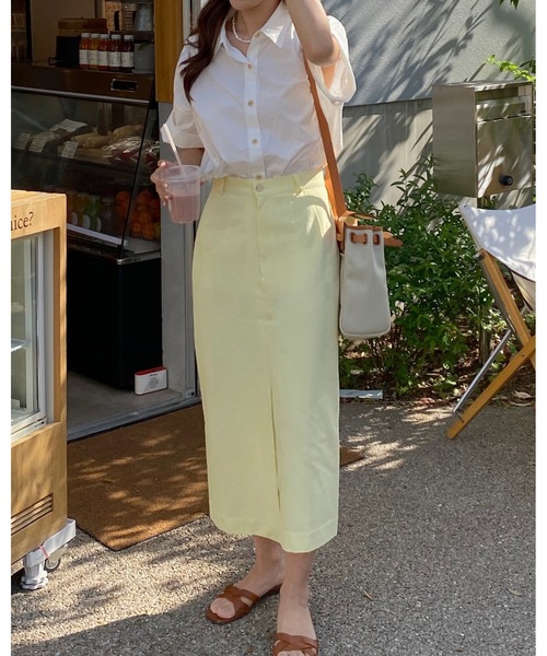 mood for a day(ムードフォーアデイ)の「forest cotton skirt /バックスリットコットンロングスカート(スカート・レディース・イエロー/アイボリー・SMALL/MEDIUM)」の3枚目の写真