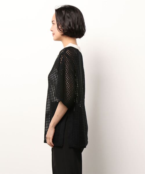 ＪＵＧＬＡＮＳ（ユグランス）の「☆ トレンド感漂う。バイカラーメッシュ編みポロ　163565（ニット/セーター・レディース・ブラック/アイボリー・FREE）」の3枚目の写真