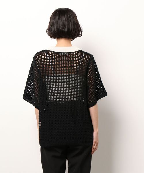 ＪＵＧＬＡＮＳ（ユグランス）の「☆ トレンド感漂う。バイカラーメッシュ編みポロ　163565（ニット/セーター・レディース・ブラック/アイボリー・FREE）」の4枚目の写真