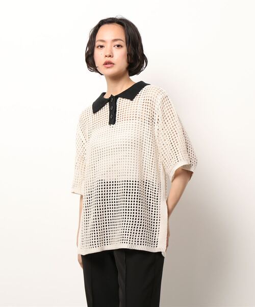 ＪＵＧＬＡＮＳ（ユグランス）の「☆ トレンド感漂う。バイカラーメッシュ編みポロ　163565（ニット/セーター・レディース・ブラック/アイボリー・FREE）」の13枚目の写真