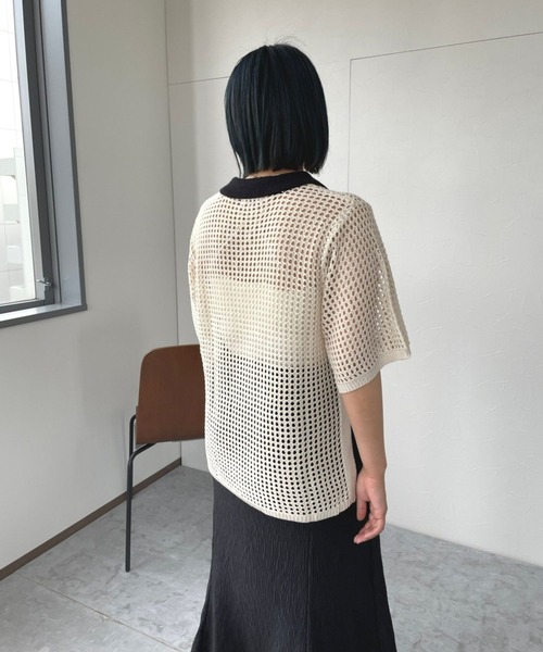 ＪＵＧＬＡＮＳ（ユグランス）の「☆ トレンド感漂う。バイカラーメッシュ編みポロ　163565（ニット/セーター・レディース・ブラック/アイボリー・FREE）」の16枚目の写真
