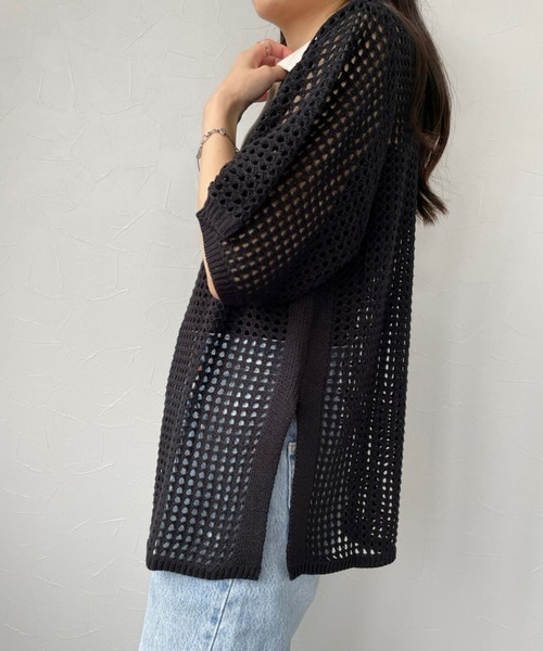 ＪＵＧＬＡＮＳ（ユグランス）の「☆ トレンド感漂う。バイカラーメッシュ編みポロ　163565（ニット/セーター・レディース・ブラック/アイボリー・FREE）」の8枚目の写真