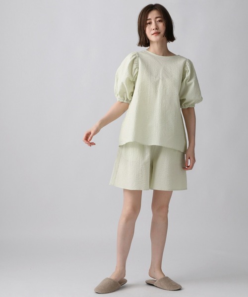 A part by（アパートバイ）の「【e/rm】セットアップ着用可能_サッカーショートパンツ　298485（ルームウェア/パジャマ・レディース・ブラック/オフホワイト/ライトグリーン・FREE）」の4枚目の写真