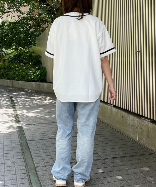 Piko(ピコ)の「PIKO/ピコ ブランドロゴ刺繍 オーバーサイズ ベースボールシャツ ストリート ツイルワッペン 半袖シャツ(シャツ/ブラウス・レディース・ホワイト/ブラック/グリーン・FREE)」の21枚目の写真