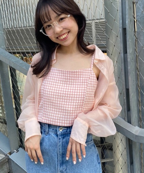 one after another NICE CLAUP（ワンアフターアナザーナイスクラップ）の「シアーシャツビスチェセット（シャツ/ブラウス・レディース・ベージュ/グリーン系その他/ピンク系その他・FREE）」の3枚目の写真