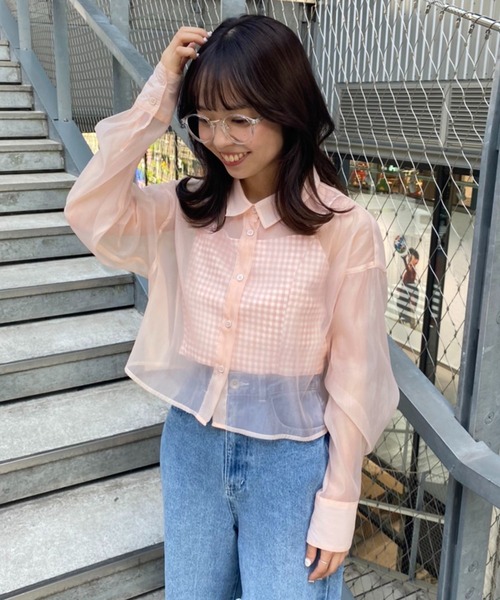 one after another NICE CLAUP（ワンアフターアナザーナイスクラップ）の「シアーシャツビスチェセット（シャツ/ブラウス・レディース・ベージュ/グリーン系その他/ピンク系その他・FREE）」の4枚目の写真