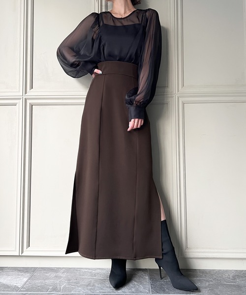 JUNOAH（ジュノア）の「サイドスリットタイトスカート（スカート・レディース・ブラック/アイボリー/ブラウン/ダークグリーン/モカ・MEDIUM/LARGE/X-LARGE/SMALL）」の4枚目の写真