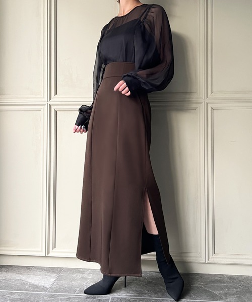 JUNOAH（ジュノア）の「サイドスリットタイトスカート（スカート・レディース・ブラック/アイボリー/ブラウン/ダークグリーン/モカ・MEDIUM/LARGE/X-LARGE/SMALL）」の14枚目の写真