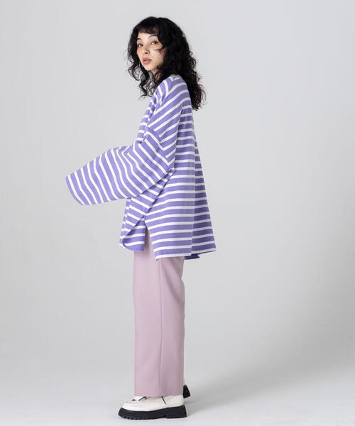 CITEN（シテン）の「＜CITEN＞バイカラー ボーダー ビッグ Tシャツ（Tシャツ/カットソー・レディース・ブラック/パープル/ピンク/コバルトブルー・FREE）」の16枚目の写真