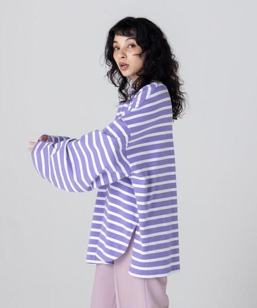 CITEN（シテン）の「＜CITEN＞バイカラー ボーダー ビッグ Tシャツ（Tシャツ/カットソー・レディース・ブラック/パープル/ピンク/コバルトブルー・FREE）」の20枚目の写真