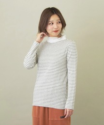 CUBE SUGAR（キューブシュガー）の「ボーダー天竺フリルスタンド衿長袖クルーネックロンT（Tシャツ/カットソー）」