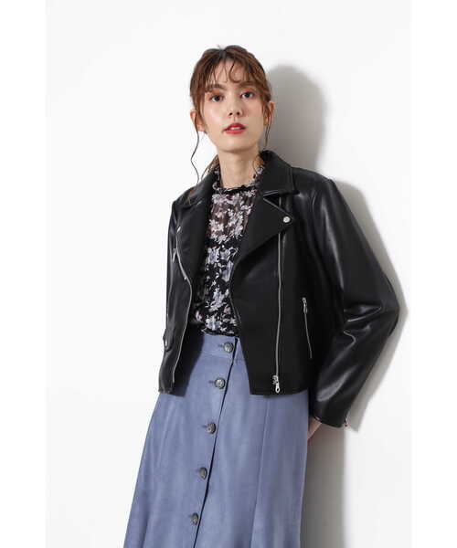 JILL STUART（ジルスチュアート）の「◆ グレンライダースジャケットブルゾン（ライダースジャケット・レディース・ブラック/パープル・SMALL/MEDIUM）」の4枚目の写真