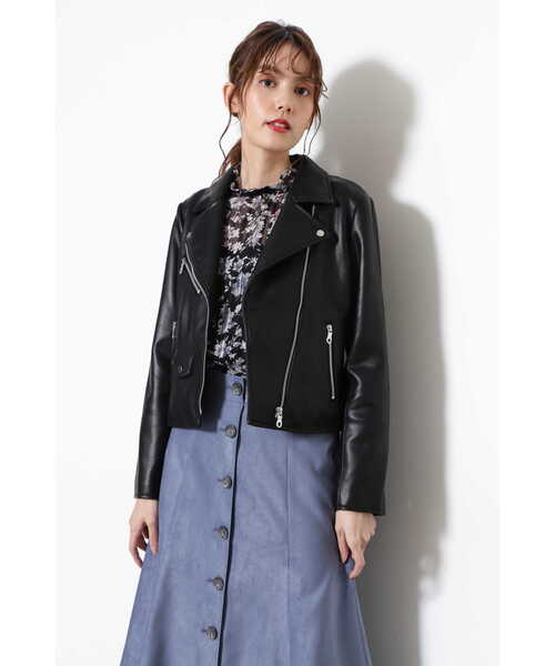 JILL STUART（ジルスチュアート）の「◆ グレンライダースジャケットブルゾン（ライダースジャケット・レディース・ブラック/パープル・SMALL/MEDIUM）」の5枚目の写真