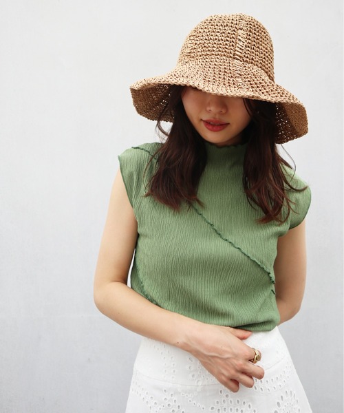 Brownie（ブラウニー）の「Brownie フリルメロー切替ボトルネックノースリーブ（Tシャツ/カットソー・レディース・グリーン/アイボリー/オレンジ/ブラック・FREE）」の4枚目の写真