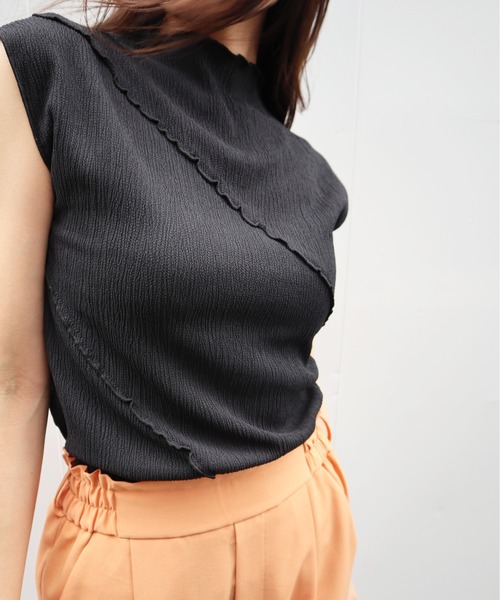 Brownie（ブラウニー）の「Brownie フリルメロー切替ボトルネックノースリーブ（Tシャツ/カットソー・レディース・グリーン/アイボリー/オレンジ/ブラック・FREE）」の19枚目の写真