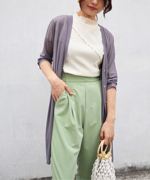 Brownie（ブラウニー）の「Brownie フリルメロー切替ボトルネックノースリーブ（Tシャツ/カットソー・レディース・グリーン/アイボリー/オレンジ/ブラック・FREE）」の7枚目の写真