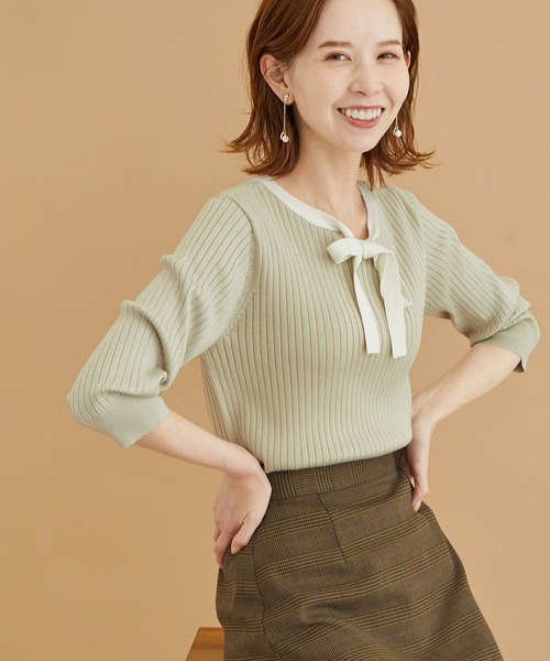 ROPE' PICNIC（ロペピクニック）の「2WAY/ボウタイニットプルオーバー（ニット/セーター・レディース・ブラック/ブルー/オフホワイト/ベージュ・38）」の3枚目の写真